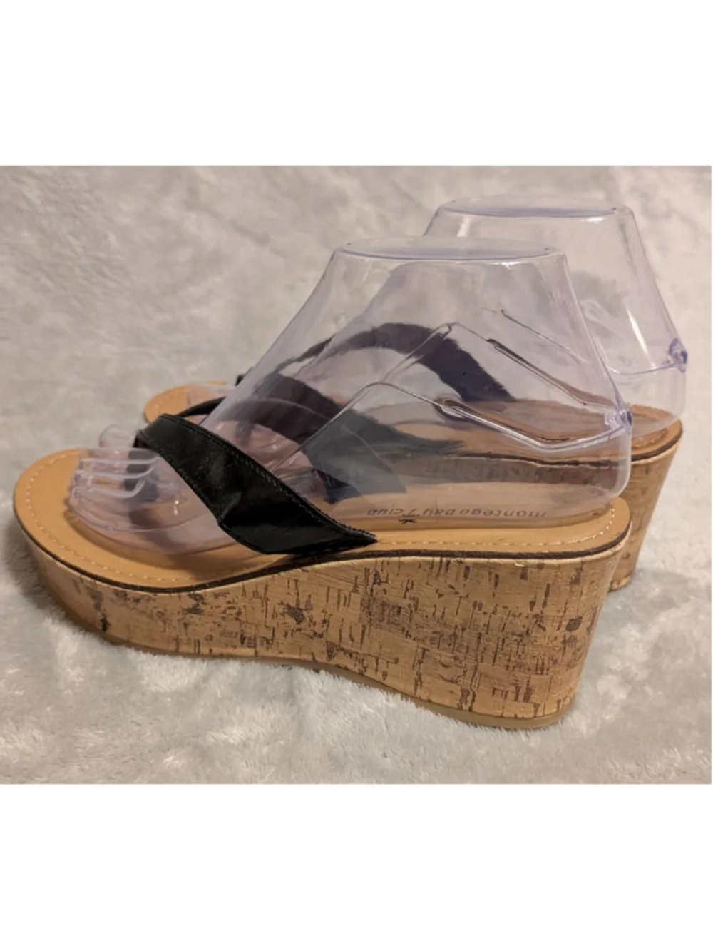 Montego Bay Club Women's Wedge CorkSandals Black Beige Size 7 ME5